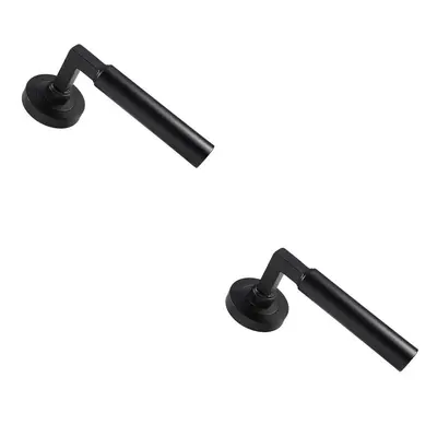 2x PAIR Straight Round Bar Handle on Round Rose Concealed Fix Matt Black