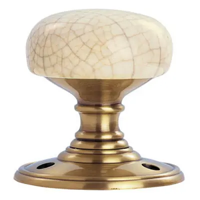 Porcelain Mushroom Mortice Door Knob Ivory Crackle Glaze Florentine Bronze