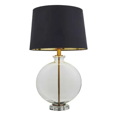 Round Feature Table Lamp Light Clear Glass | Antique Brass | Dark Velvet Shade