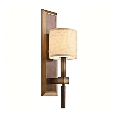 Wall Light Crinkle Fabric Shade Long Wall Plate Cambridge Bronze LED E14 60W