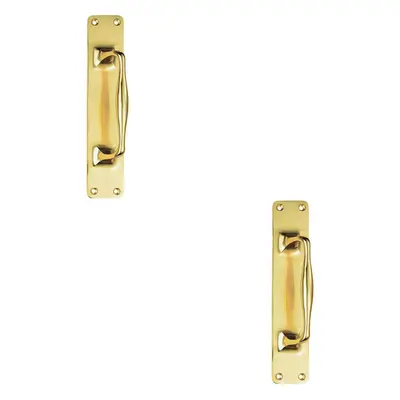 2x One Piece Door Pull Handle on Backplate 297mm Length Polished Brass