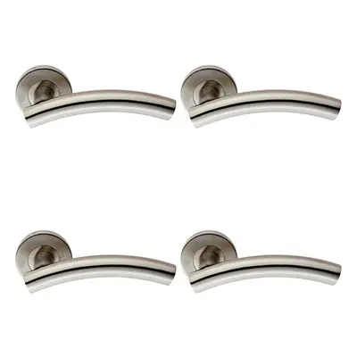 4x PAIR Arched Round Bar Handle on Round Rose Concealed Fix Satin Steel