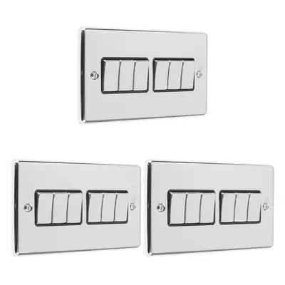 3 PACK Gang Multi Light Switch POLISHED CHROME & BLACK Way 10A Metal Rocker