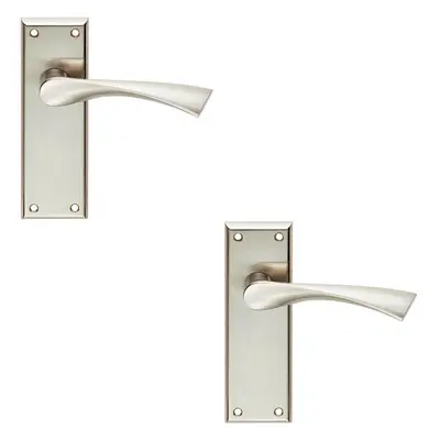 2x PAIR Angular Lever on Latch Backplate Door Handle x 50mm Satin Nickel