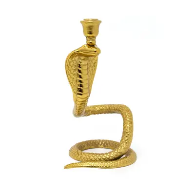 Large Gold Snake Candle Holder | Gold Metal Viper Cobra Snake Candlestick | Aluminium Serpent Di