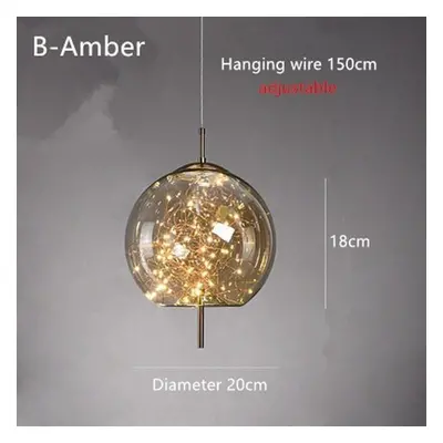 (amber, B-round) Nordic Net Red Bedside Chandelier Girl Light Luxury Long Line Personality Art F