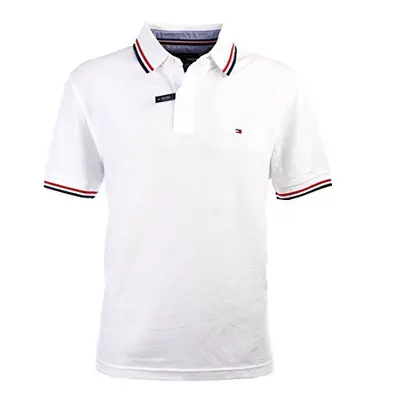 Tommy Hilfiger Men's Striped Collar Polo (Medium White)