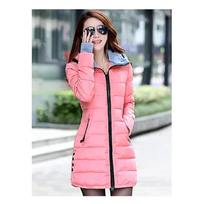 (Pink, 2XL) Autumn Winter Clothes Women Down Cotton Fashion Ladies Hooded Coat Female Mediulong 