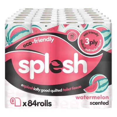 Splesh by Cusheen 3-ply Toilet Roll - Watermelon Fragrance (84 Pack) Soft, Quilted Bulk Toilet R