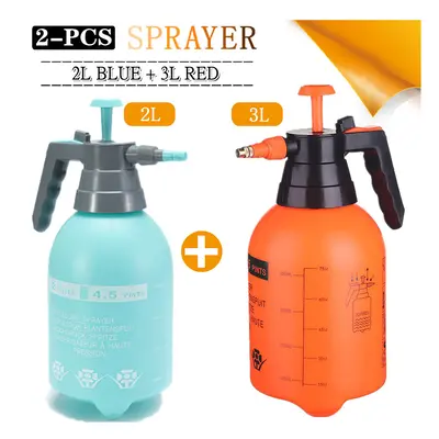 (3L Red-2L Blue) 2-Piece Hand Pressure Water Sprayer Trigger Air Pump Garden Disinfection Spraye