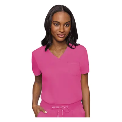 Med Couture Women's V-Neck Scrub Top Modern Fit Tuck-in Top with Stretchy Rib-Knit Shoulders and