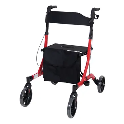 Red Deluxe Ultra Lightweight Aluminium Wheeled Rollator Foldable Walking Aid