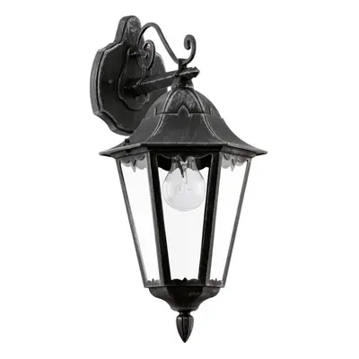 IP44 Outdoor Wall Light Black & Silver Patina Lantern x 60W E27 Bulb