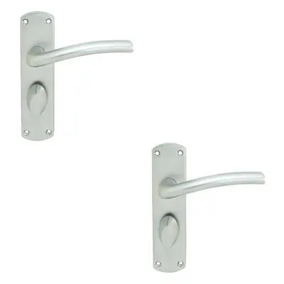 2x Rounded Curved Bar Handle on Bathroom Backplate x 42mm Satin Chrome