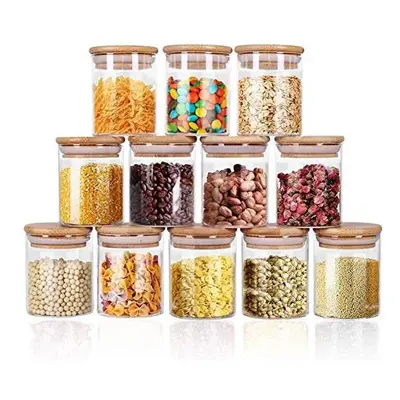 Glass Jars Set 250ml Set Spice Jars with Bamboo Lids Airtight and Labels Small Food Cereal Stora