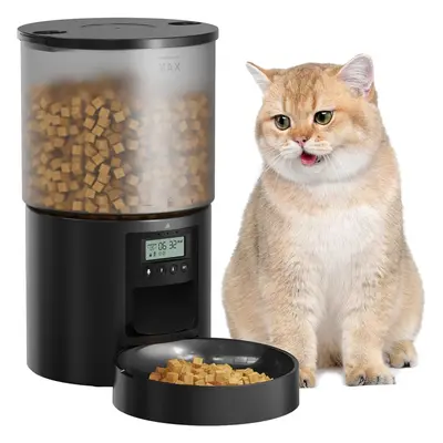 (Black-4L) Automatic Cat Feeder Cat Food Dispenser with Programmable Timer: 4L Intelligent Cat B