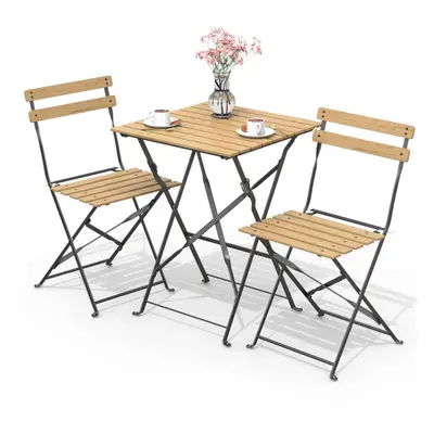 VOUNOT 3-Piece Bistro Set: Outdoor Furniture Ensemble with Foldable Wooden Table and Chairs for 