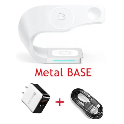 (as the picture, Metal Base Us Plug) Est Multi Function Wireless Charger Station Qi Phone Stand 