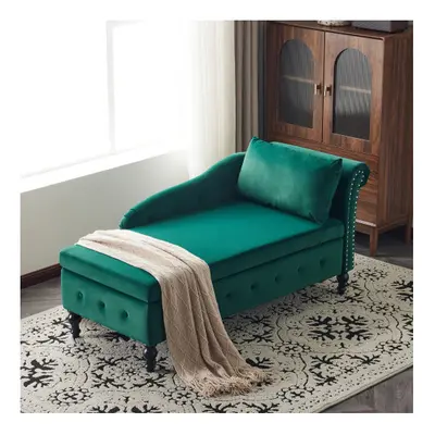 (Green) Velvet Chaise Lounge Sofa for Bedroom/Living Room with Storage and Right Armrest