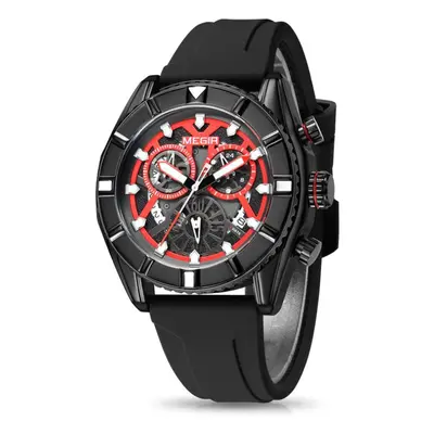 (Black) MEGIR Men&apos;s Sports Analog Chronograph Luminous Quartz Watch with Stylish Silicone S