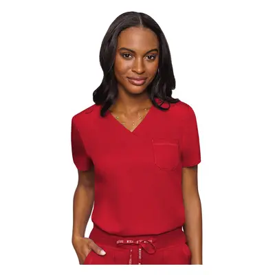 Med Couture Women's V-Neck Scrub Top Modern Fit Tuck-in Top with Stretchy Rib-Knit Shoulders and