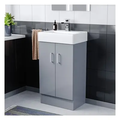 Nes Home Nanuya 450mm Freestanding Basin Vanity Unit Steel Grey Bathroom Furniture