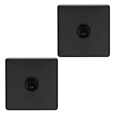 2 PACK Gang Single Retro Toggle Light Switch SCREWLESS MATT BLACK 10A Way