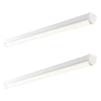 2 PACK 6ft Emergency Batten Light - 52W Cool White LED - Gloss White & Opal