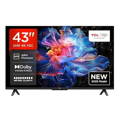 TCL 43V6C-UK 43" 4K Ultra HD, HDR TV, Smart TV Powered by Google TV (Dolby Audio, Voice Control,