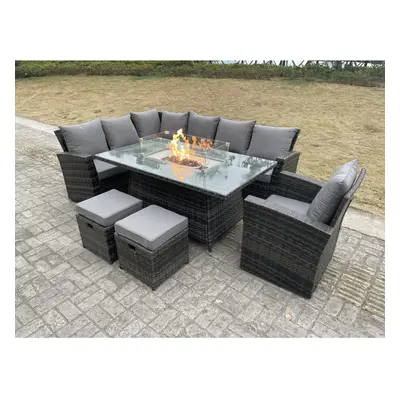 Fimous High Back Rattan Garden Furniture Sets Gas Fire Pit Dining Table Set Seater