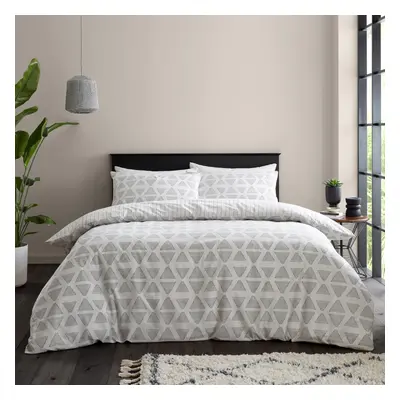 Catherine Lansfield Tufted Print Geo Reversible King Duvet Cover Set with Pillowcases Natural