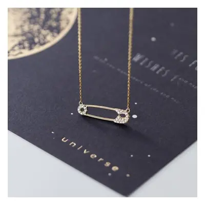 (gold) Real Sterling Silver Safety Pin Necklace For Women Cubic Zirconia Pin Shape Necklaces Cha