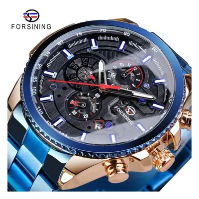 (bluebonnet) Forsining2022 New Three-disc Sports Automatic Mechanical Strap Calendar Men&apos;s 