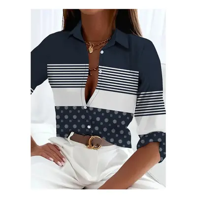 (B25SLTH24991353, M) Fashion Luxury Women's Shirt Chain Printed Women's Blouse Spring Long Sleev