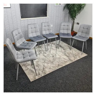 (6 Chairs) Grey Velvet Dining Chairs with Soft Padded Seat