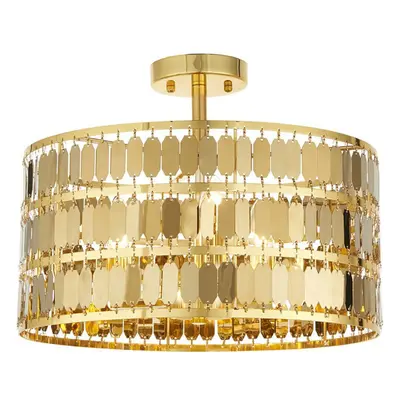 Low Ceiling Light Hex Gold Plate Shade Round Modern Dimmable Feature Fitting