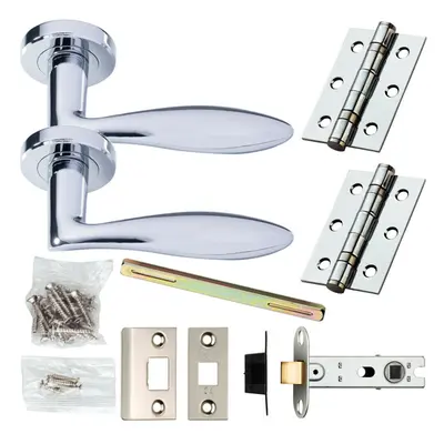 Door Handle & Latch Pack Chrome Modern Smooth Scroll on Screwless Round Rose