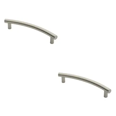 2x Curved T Bar Door Pull Handle x 30mm 350mm Fixing Centres Satin Steel