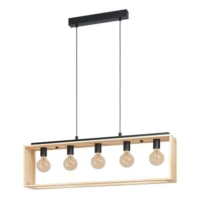 Hanging Ceiling Pendant Light Black & Natural Wood 5x 40W E27 Kitchen Island