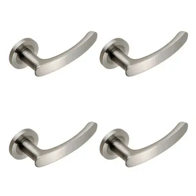 4x PAIR Curved Handle with Rounded Ends Concealed Fix Round Rose Satin Steel