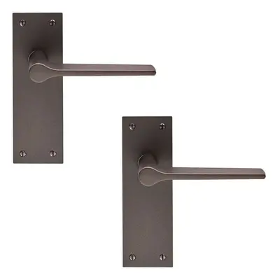 2x PAIR Flat Straight Handle on Slim Latch Backplate x 50mm Matt Bronze