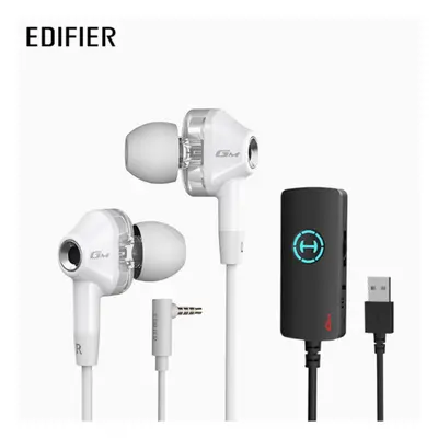 (3.5mm + USB Headphones + sound card, White) Edifier GM360 in-ear wired microphone HIFI 7.1 chan