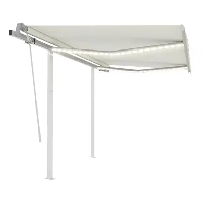 vidaXL Manual Retractable Awning with LED 3x2.5 m Cream Outdoor Garden Patio