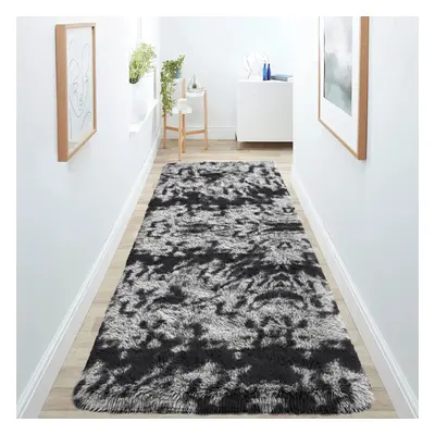 (80cm x 300cm (2 ft in x ft)- Extra Large Runner Rug, Tie-Dye Grey) Anti Slip Shaggy Rug For Liv