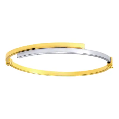 Jewelco London 9ct White & Yellow Gold Square Tube Crossover Bangle Bracelet - SILAXL034