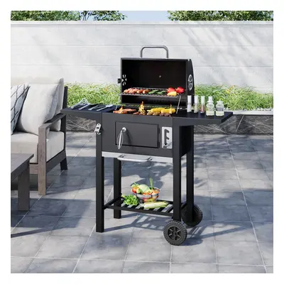 Garden Outdoor Charcoal BBQ Grill with Lid Cover Wheels and Side Tables