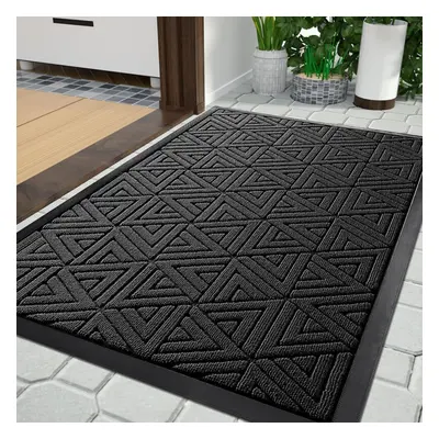 (120 x cm, Black) Durable Front Entrance Door Mat, Heavy Duty Outdoor Indoor Doormat Entryway Fl