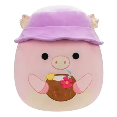 Squishmallows Original 20-Inch Peter Pig with Purple Bucket Hat and Coconut Drink - Official Jaz