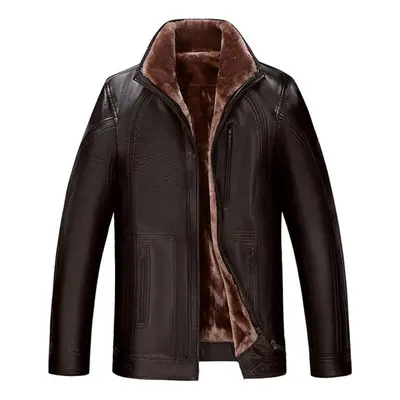 (dark brown, XXL) Men&apos;s Winter Leather Coat Middle-aged And Elderly Men&apos;s Fur Integrat