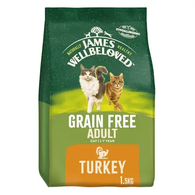 1.5kg James Wellbeloved Grain Free Natural Adult Complete Dry Cat Food Turkey